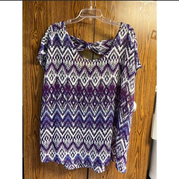 TORRID purple Ikat bow back tunic top - Picture 3 of 6